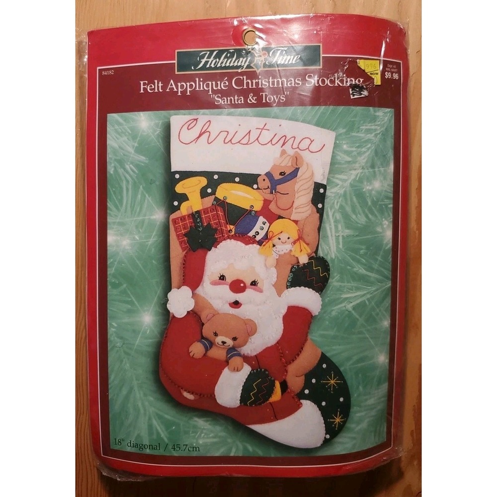 Bucilla Holiday Time Felt Applique Christmas Stocking Santa with Toys 84182 NEW